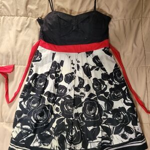 Charlotte Russe Black and White Rose Dress with Red Accent